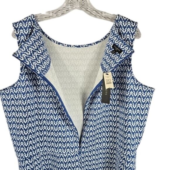 Talbots Stretch Knit Sleeveless Midi Dress 2X Blue/White Geometric Preppy Office - Picture 5 of 7